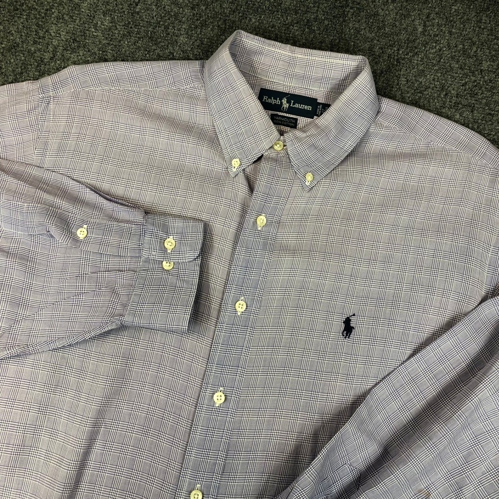 Ralph Lauren Yarmouth Button Down Shirt Mens 17 34/35 Purple Plaid Long Sleeve